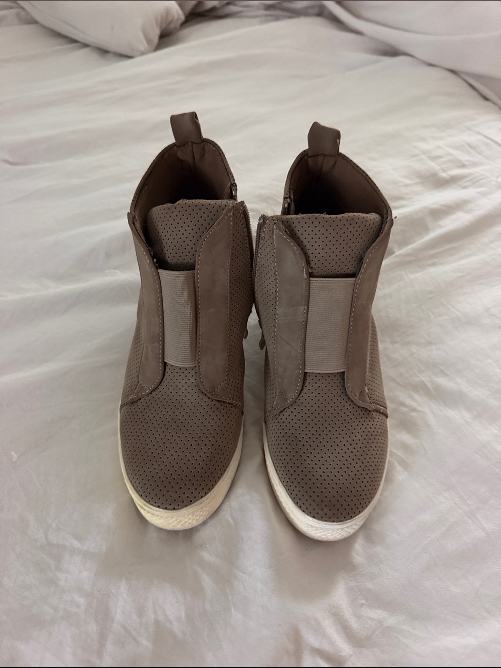 Women’s Taupe Slip-On Perforated High-Top Sneakers